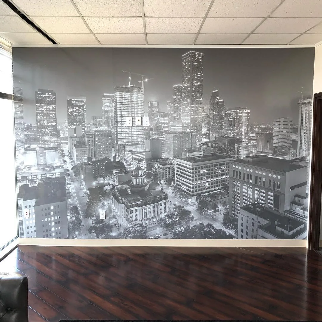 Downtown Skyline Floor-to-Ceiling Mural for Executive Office Suite — Wall Murals & Interiors installed by Stingray Signs LLC