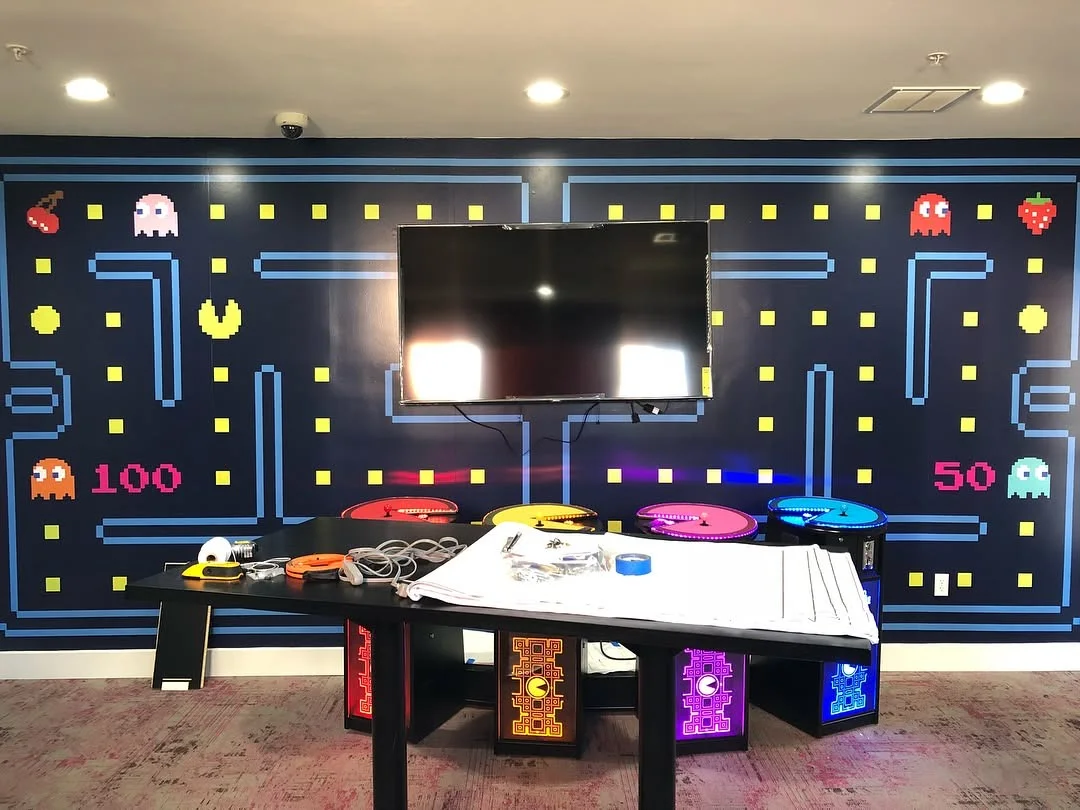 Pac-Man Arcade Game Room Wall Wrap for Entertainment & Arcade Lounge — Wall Murals & Interiors installed by Stingray Signs LLC