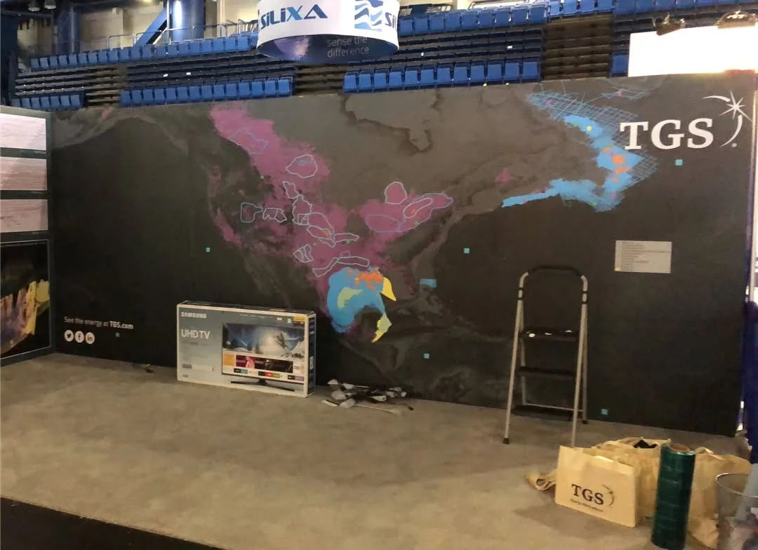 TGS Large-Format Map Mural Installation for TGS Corporate Exhibit — Wall Murals & Interiors installed by Stingray Signs LLC