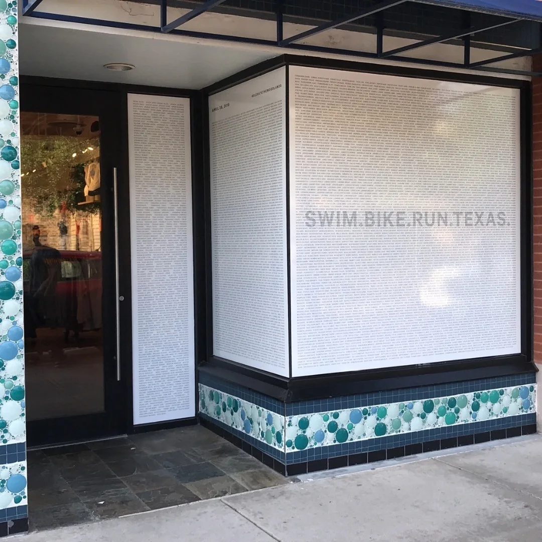 Swim.Bike.Run.Texas Window Perf for Swim.Bike.Run.Texas — Storefront Window Graphics installed by Stingray Signs LLC